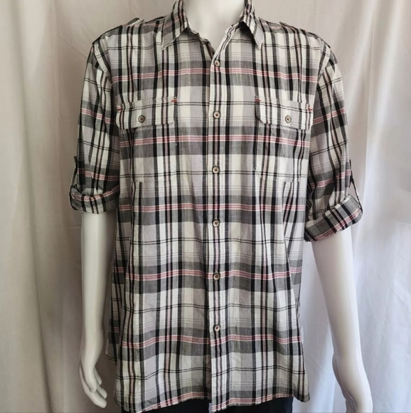 DKNY Window Pane Long sleeves Button Up multi colors sz xl - Picture 1 of 12